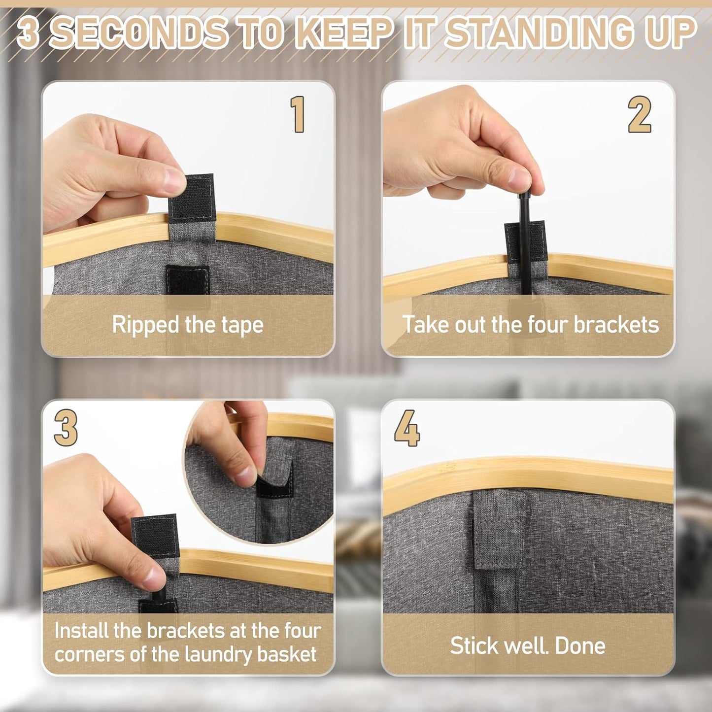 Gallelife Laundry Basket, Tall Laundry Hamper with Handle, 105 Liters Large Hampers, Collapsible Laundry Baskets for Bedroom, Laundry Bin for Bathroom, Laundry Room Gray 2 Pack