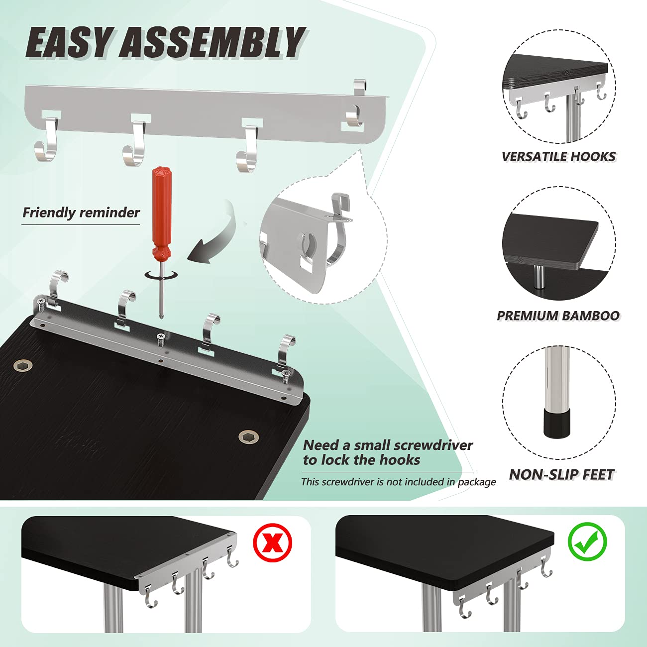ZHWS Bathroom Counter Organizer Corner Countertop Shelf Adjustable 3 Tier Corner Shelf Kitchen Counter Organizer with 4 Metal Hooks for Bathroom Counter, Makeups, Dresser Table, Over Sink
