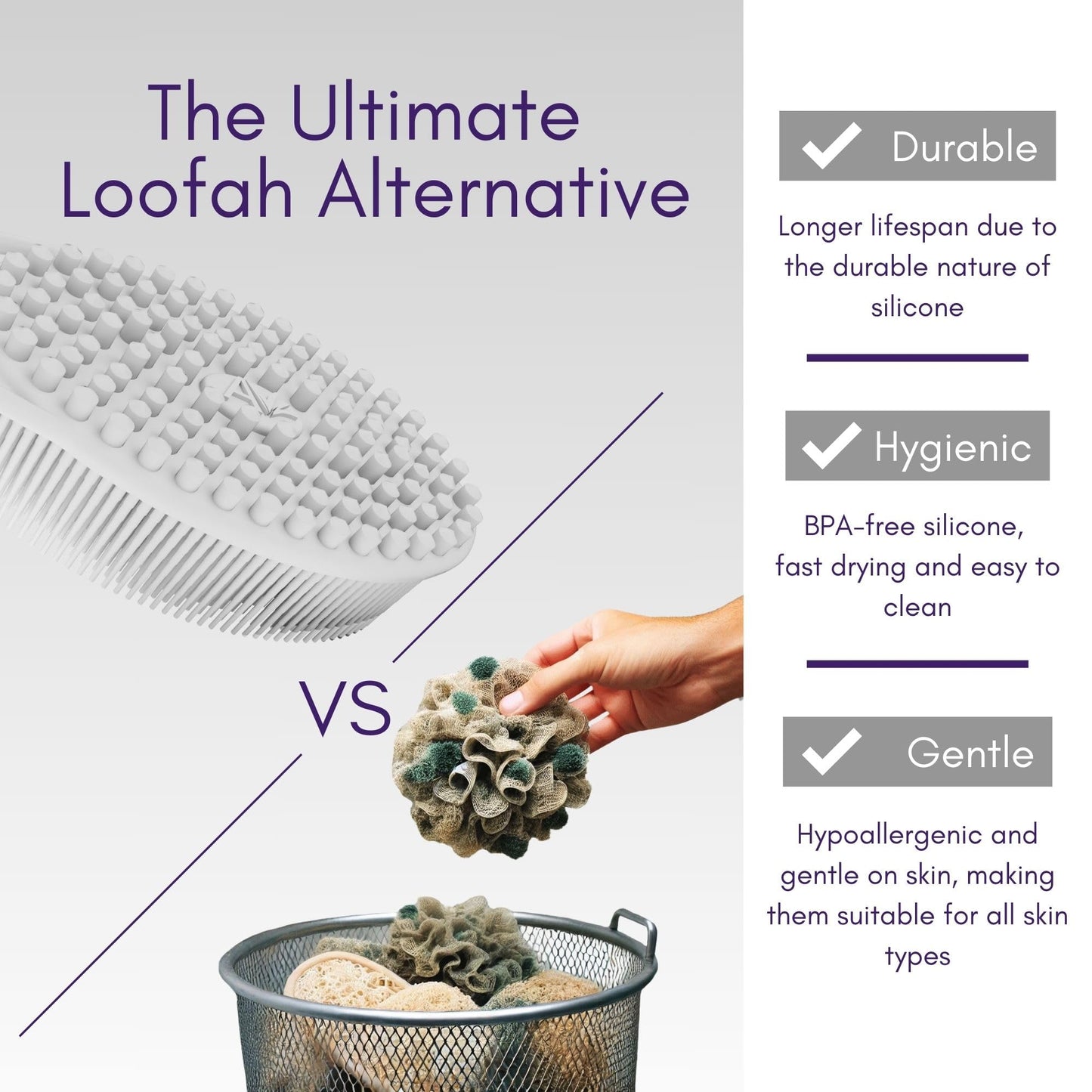 Avilana Silicone Body Scrubber – Dual-Sided Exfoliator for Men & Women, Gentle Loofah Alternative, Easy-to-Clean Silicone Shower Scrubber