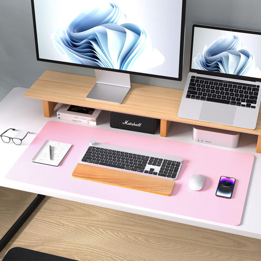 Aothia Leather Desk Pad Protector, Mouse Pad, Office Desk Mat, Non-Slip PU Leather Desk Blotter, Laptop Desk Pad, Waterproof Desk Writing Pad for Office and Home (23.6" x 13.7", Fairy Pink)