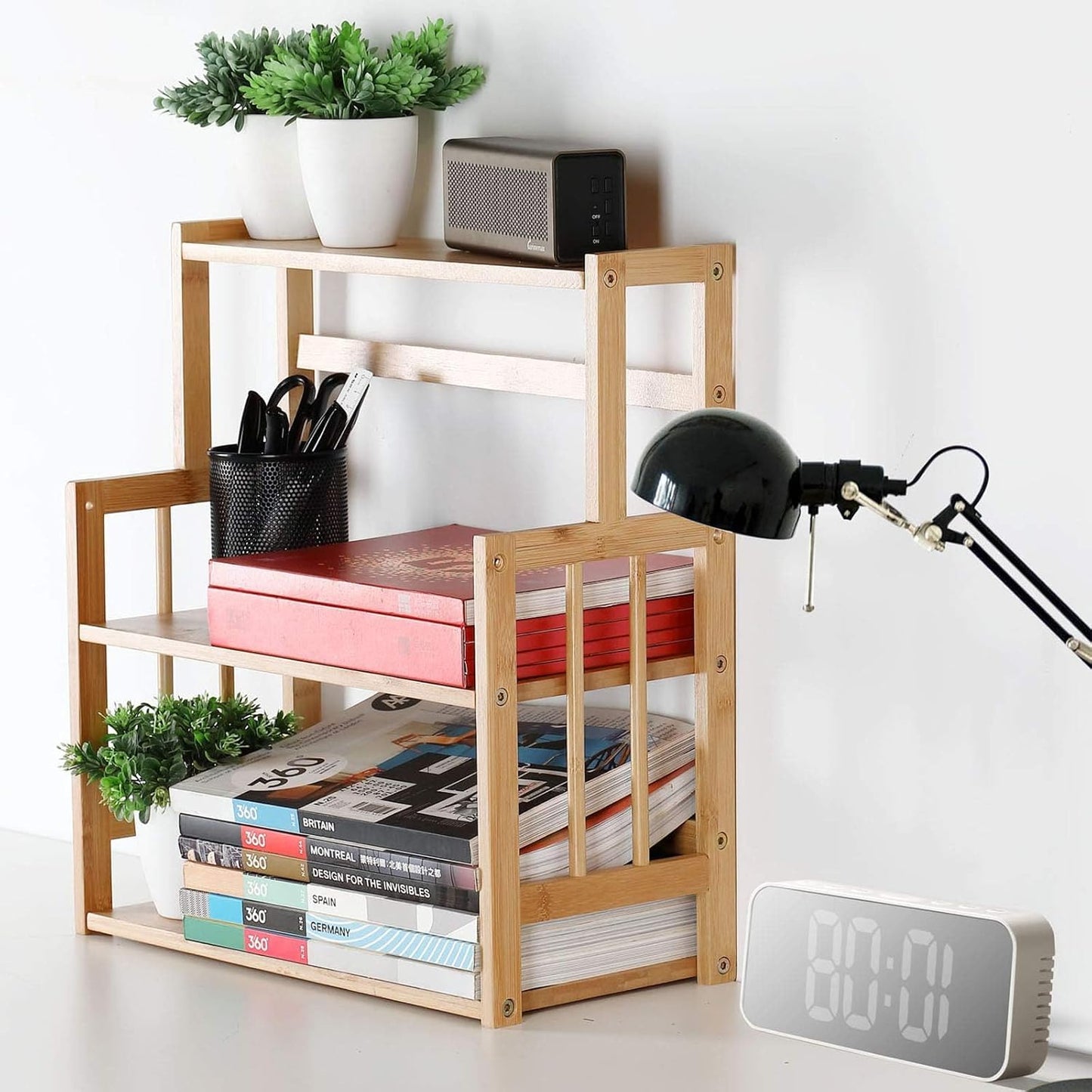 Bamboo Spice Rack 3-Tier Kitchen Countertop Organizer, Adjustable Shelf Pantry Storage Stand for Herbs, Jars, and Bottles