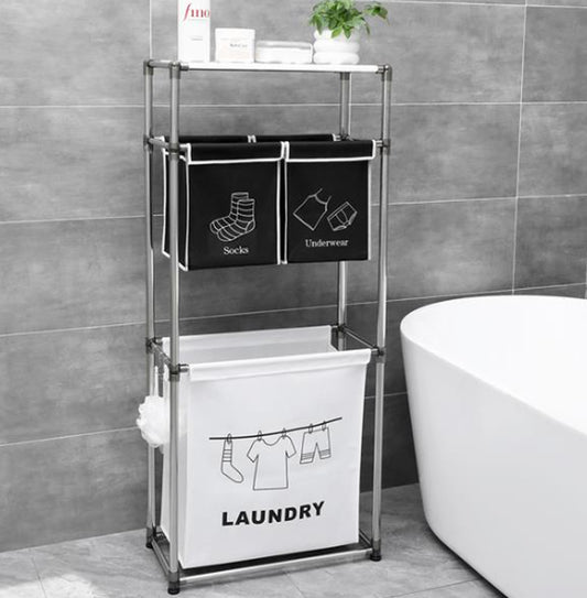 Laundry Basket 3-Tier Laundry Sorter with 4 Removable Bags for Organizing Clothes, Laundry, Light Laundry, Dark Laundry, 3 Hooks