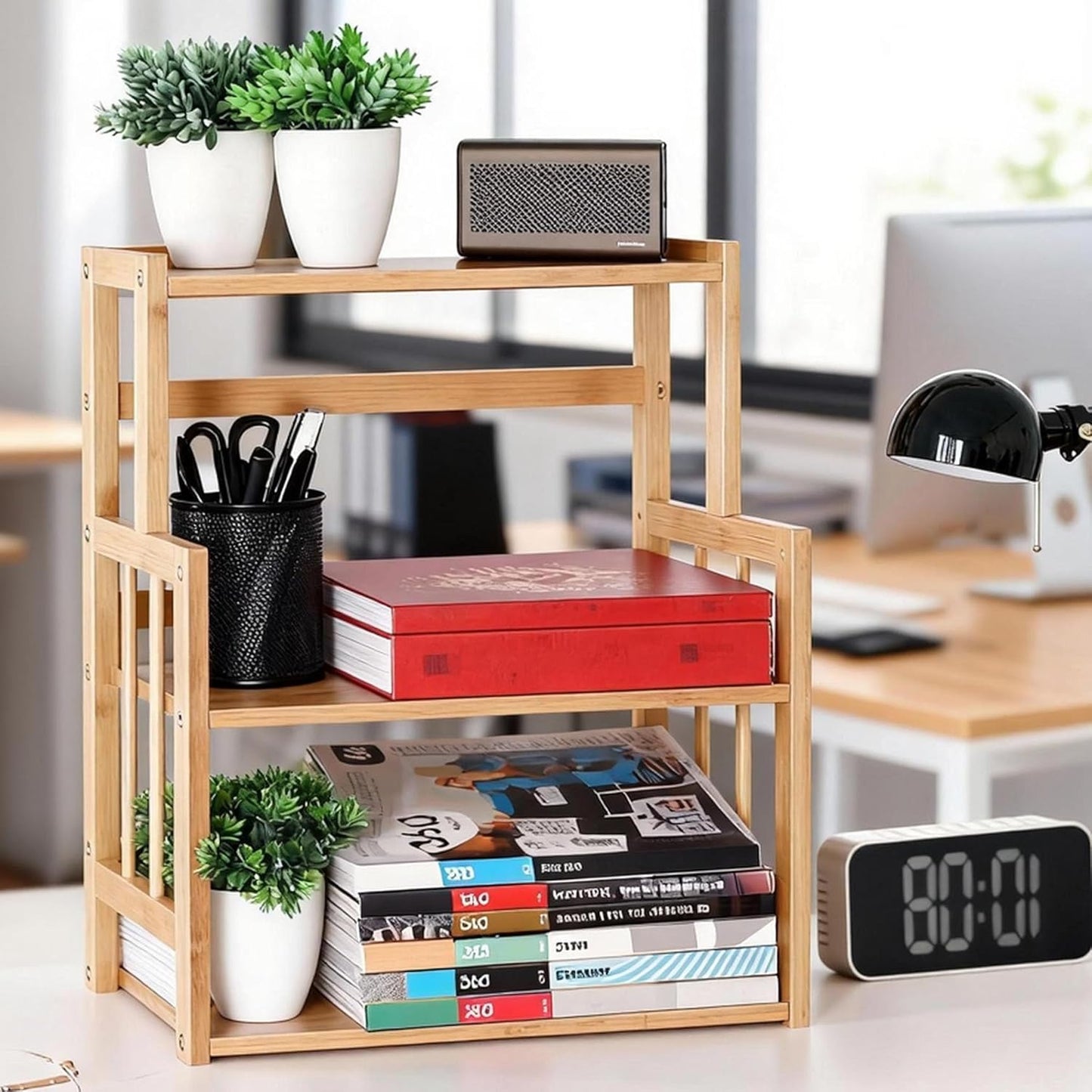 Bamboo Spice Rack 3-Tier Kitchen Countertop Organizer, Adjustable Shelf Pantry Storage Stand for Herbs, Jars, and Bottles