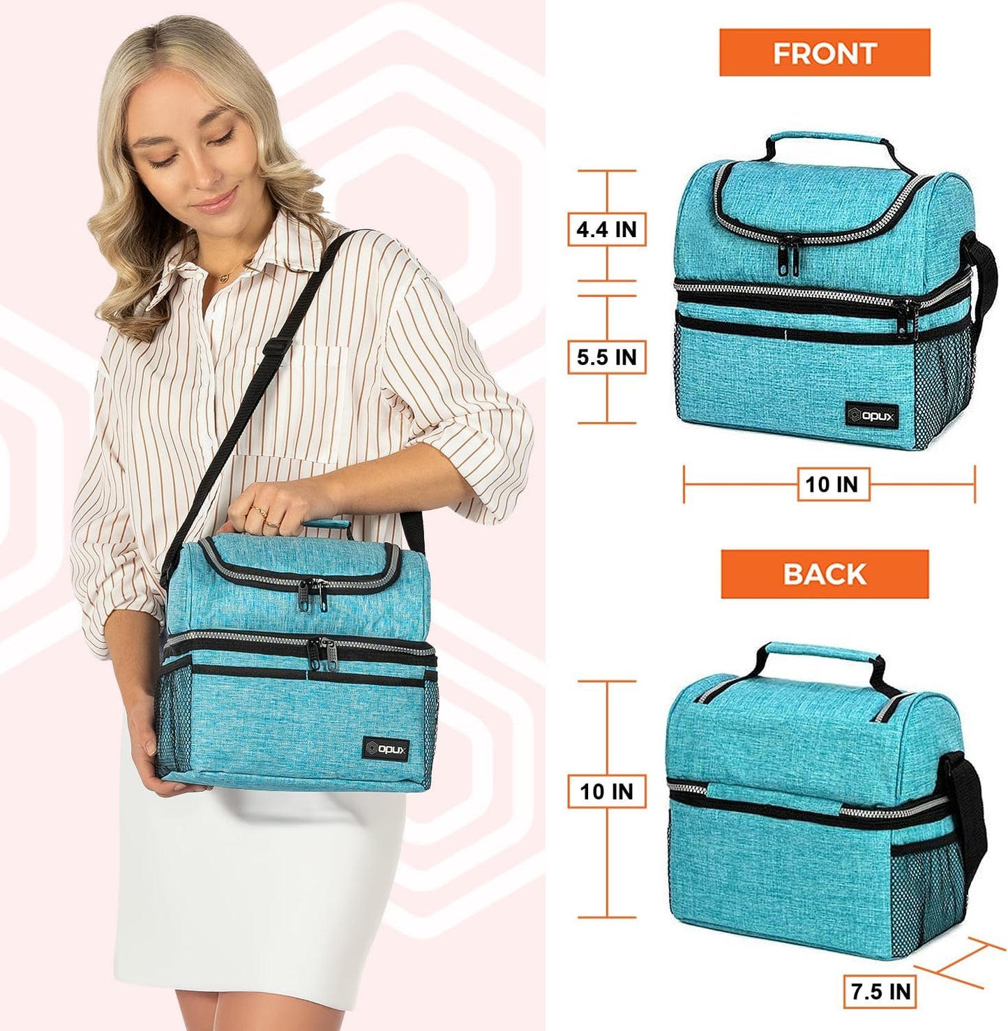 Lunch Box for Men Women, Insulated Large Lunch Bag Adult Work, Double Decker Lunchbox Meal Prep Dual Compartment Leakproof Lunch Cooler,Soft Lunch Tote Boys Girls Kids School, Aqua Turquoise 12L