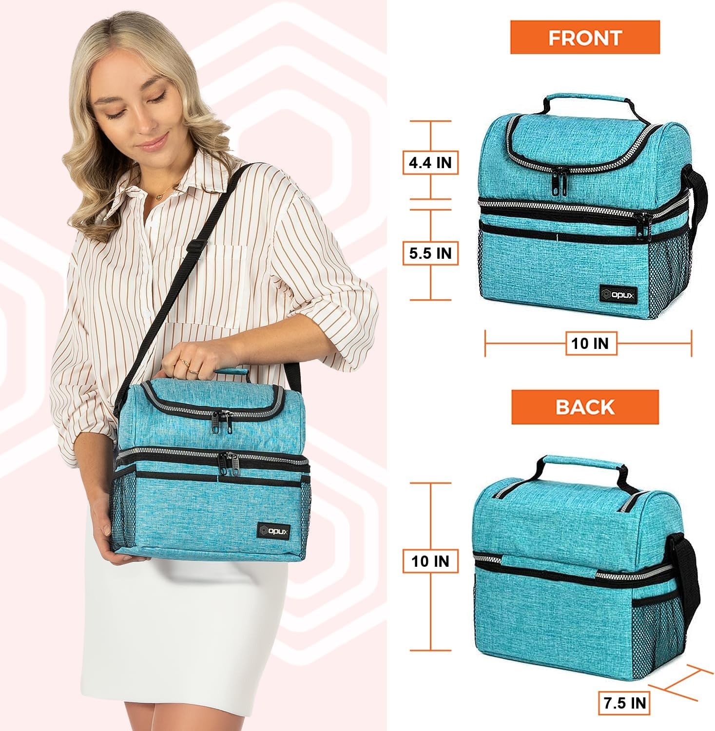 Lunch Box for Men Women, Insulated Large Lunch Bag Adult Work, Double Decker Lunchbox Meal Prep Dual Compartment Leakproof Lunch Cooler,Soft Lunch Tote Boys Girls Kids School, Aqua Turquoise 12L