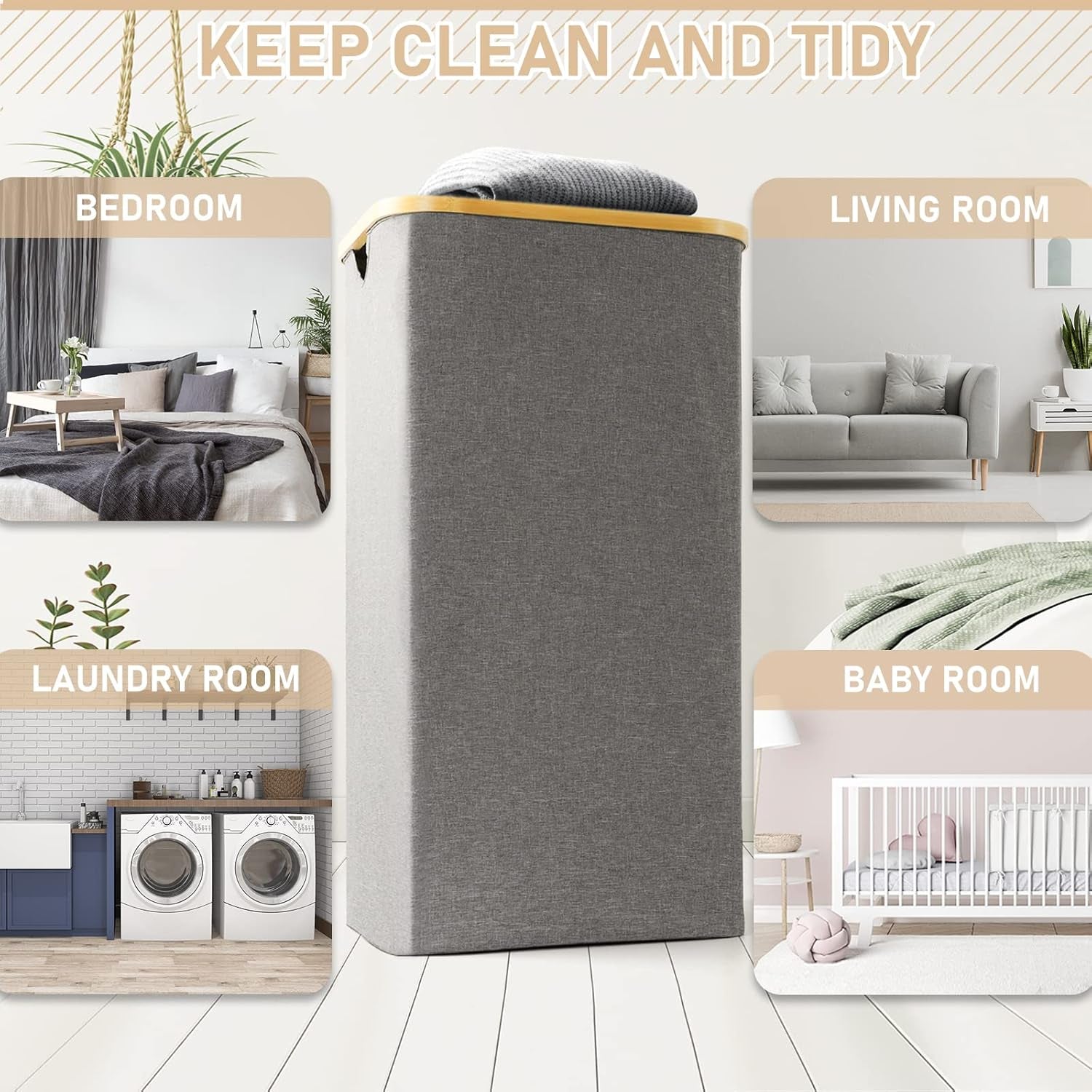 Gallelife Laundry Basket, Tall Laundry Hamper with Handle, 105 Liters Large Hampers, Collapsible Laundry Baskets for Bedroom, Laundry Bin for Bathroom, Laundry Room Gray 2 Pack