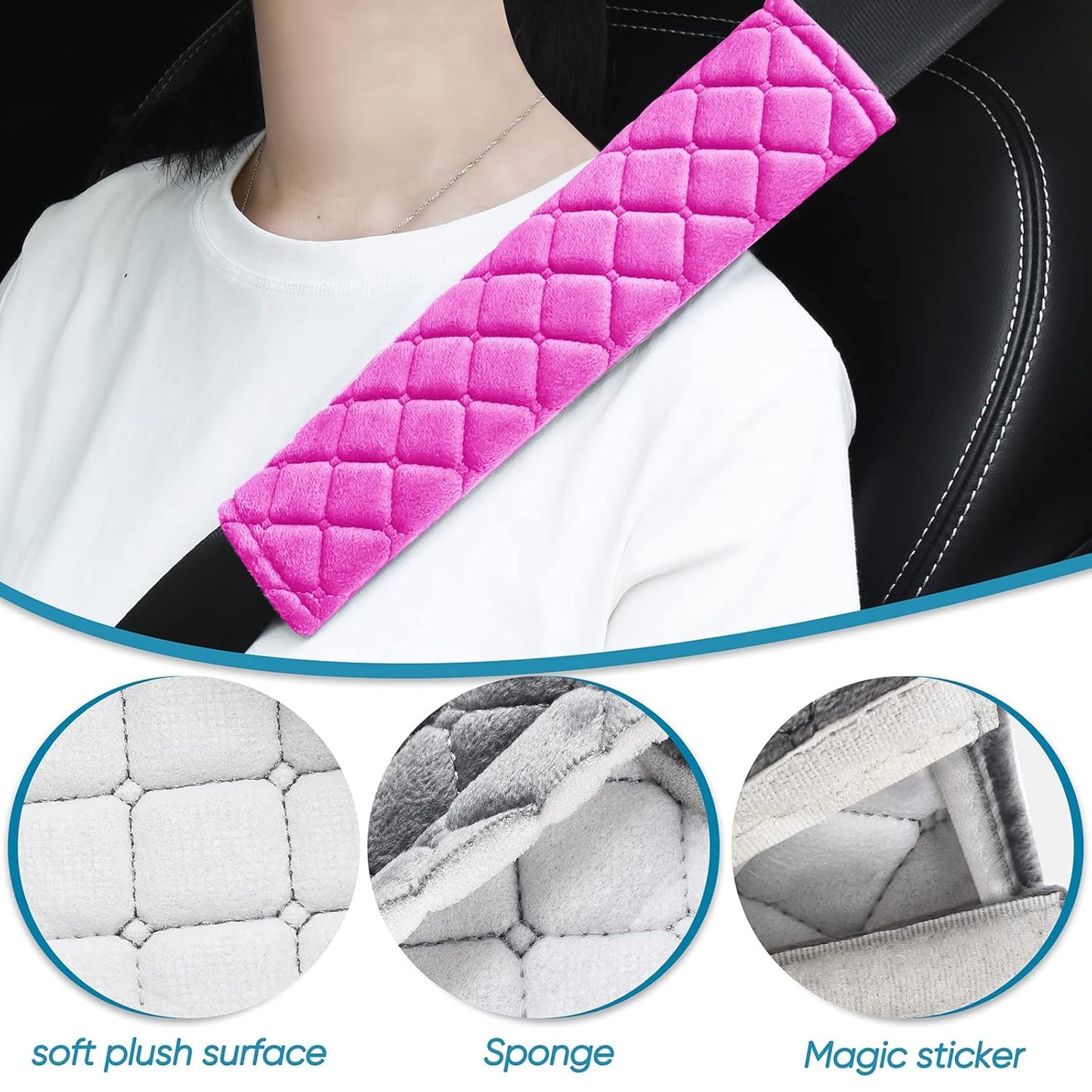 2Pcs Car Seat Belt Cover Pads, Shoulder Seatbelt Pads Cover, Safety Belt Strap Shoulder Pad for Adults and Children (Pink)