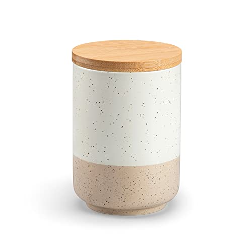 vancasso Sabine Ceramic Canister Set with Airtight Wood Lids - 3-Piece Kitchen Storage for Flour, Sugar, Coffee, Tea & Spices - Modern Countertop Decor