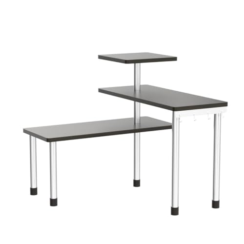 ZHWS Bathroom Counter Organizer Corner Countertop Shelf Adjustable 3 Tier Corner Shelf Kitchen Counter Organizer with 4 Metal Hooks for Bathroom Counter, Makeups, Dresser Table, Over Sink