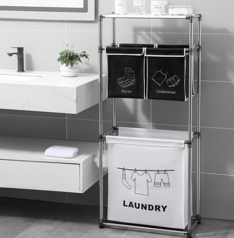Laundry Basket 3-Tier Laundry Sorter with 4 Removable Bags for Organizing Clothes, Laundry, Light Laundry, Dark Laundry, 3 Hooks