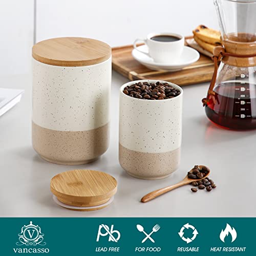 vancasso Sabine Ceramic Canister Set with Airtight Wood Lids - 3-Piece Kitchen Storage for Flour, Sugar, Coffee, Tea & Spices - Modern Countertop Decor