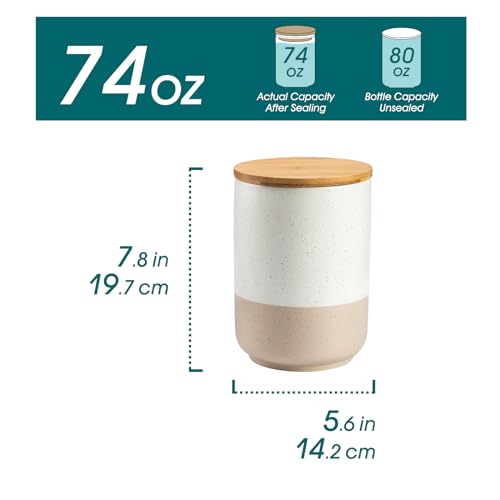 vancasso Sabine Ceramic Canister Set with Airtight Wood Lids - 3-Piece Kitchen Storage for Flour, Sugar, Coffee, Tea & Spices - Modern Countertop Decor