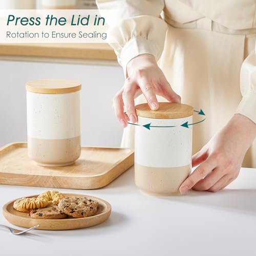 vancasso Sabine Ceramic Canister Set with Airtight Wood Lids - 3-Piece Kitchen Storage for Flour, Sugar, Coffee, Tea & Spices - Modern Countertop Decor