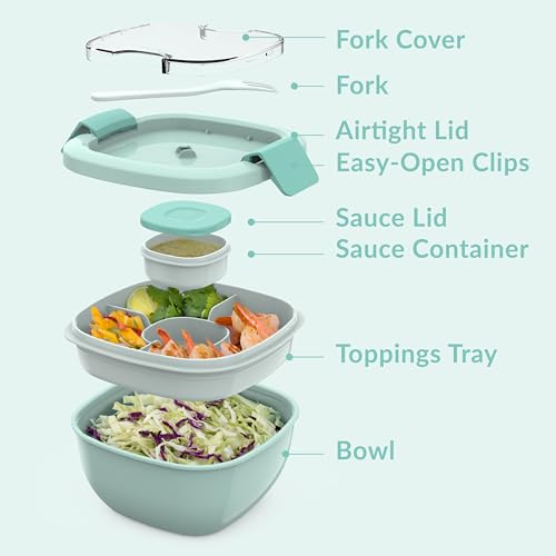 Bentgo Salad Container - 54 oz Bowl with 4-Compartment Toppings Tray, Leak-Proof Dressing Container, Reusable Fork, BPA-Free Lunch Box for Meal Prep & Food Storage; Removable Bento Tray (Slate)