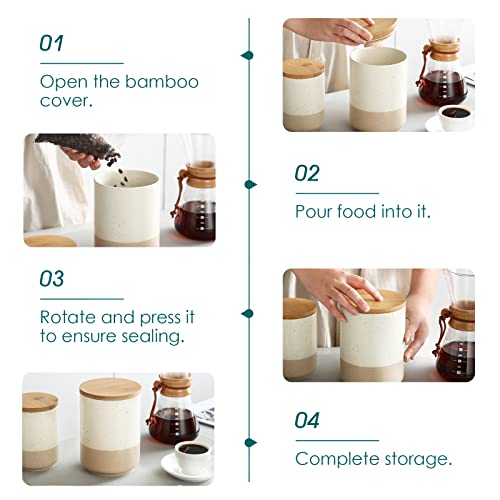 vancasso Sabine Ceramic Canister Set with Airtight Wood Lids - 3-Piece Kitchen Storage for Flour, Sugar, Coffee, Tea & Spices - Modern Countertop Decor