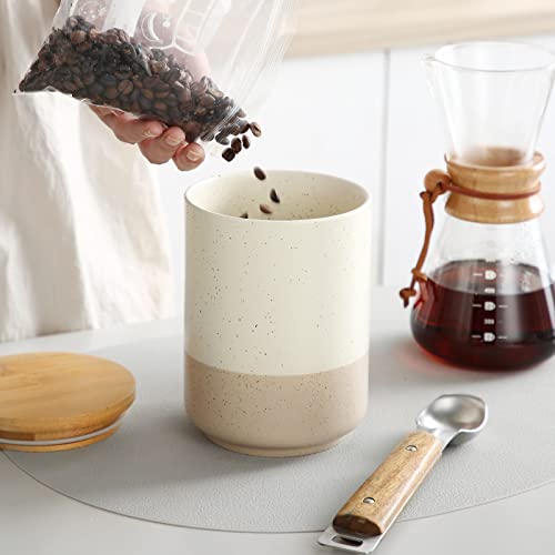 vancasso Sabine Ceramic Canister Set with Airtight Wood Lids - 3-Piece Kitchen Storage for Flour, Sugar, Coffee, Tea & Spices - Modern Countertop Decor