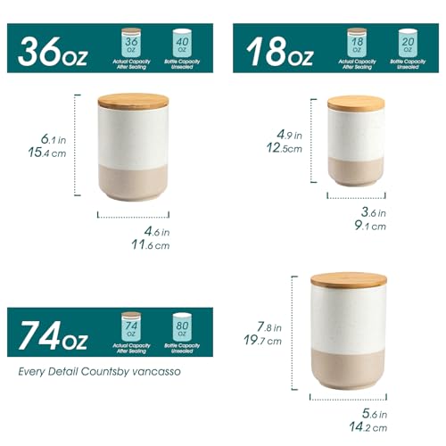 vancasso Sabine Ceramic Canister Set with Airtight Wood Lids - 3-Piece Kitchen Storage for Flour, Sugar, Coffee, Tea & Spices - Modern Countertop Decor