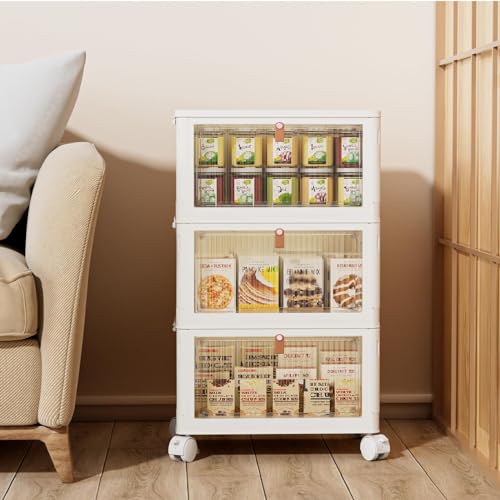 4 Tier Plastic Storage Bins with Lid 23QT, Stackable Storage Containers with Wheels, Folding Storage Boxes, Stackable Storage Bins, Closet Organizers and Storage for Living Room,Office,Dorm