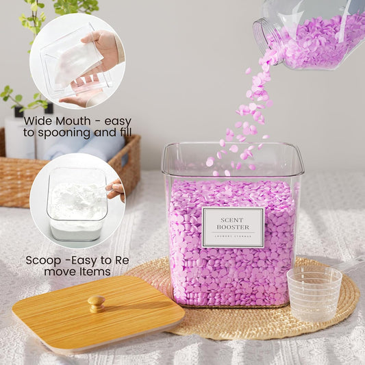 Laundry Pods Storage Container, Clear Laundry Room Organization and Storage ,Detergent Powder Container,With Wooden Lids & Labels, 3+1 Pack