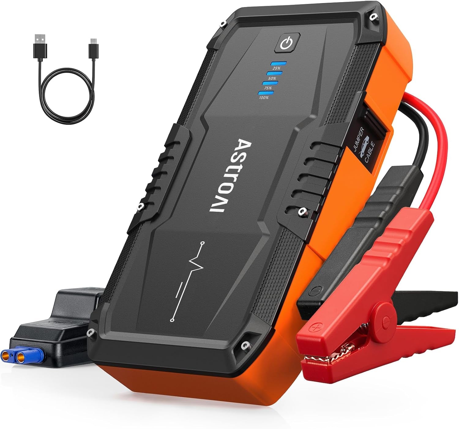 S8 Car Battery Jump Starter, Car Jumper Starter Battery Pack for up to 6.0L Gas & 3.0L Diesel Engines, 12V Portable Jump Box with 3 Modes Flashlight and Jumper Cable (Orange)