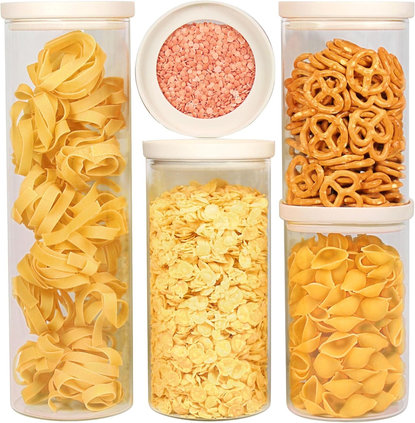 Glass Food Storage Jar with Glass Lid, Food Canister Set with Airtight Lids, Pantry Jars for Kitchen Organization, Food Storage Containers in Set of 5