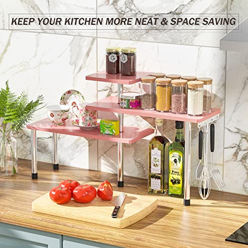 ZHWS Bathroom Counter Organizer Corner Countertop Shelf Adjustable 3 Tier Corner Shelf Kitchen Counter Organizer with 4 Metal Hooks for Bathroom Counter, Makeups, Dresser Table, Over Sink