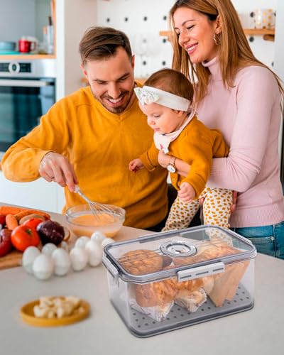 Dynta Bread Box 2 Pack Bread Container Airtight, Recording Time Bread Boxes for Kitchen Counter Organizers and Storage, Plastic Bread Storage with Lid for Homemade Bread, Toast, Loaf, Cookies