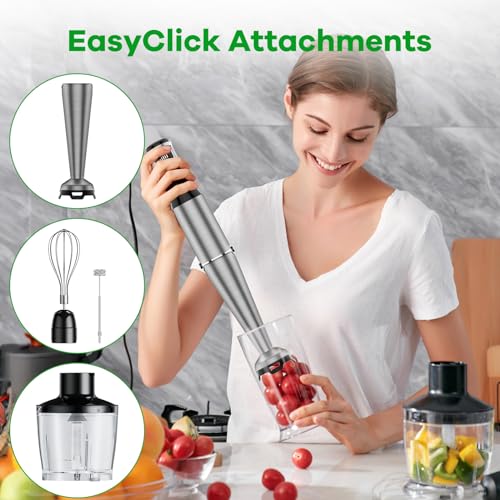 Immersion Blender Handheld Corded Hand Blenders Set 1100W, Trigger Variable Speed 5 in 1 Stick Emulsifier with Chopper, Whisk and Frother for Soup, Baby Food and Smoothies