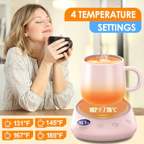 Coffee Mug Warmer - Fastest Heating & Highest Temperature, Coffee Cup Warmer for Desk Auto Shut Off, 4 Temp Settings & 1-12H Timer, Smart Electric Beverage Warmer for Coffee, Tea (Black)