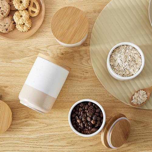 vancasso Sabine Ceramic Canister Set with Airtight Wood Lids - 3-Piece Kitchen Storage for Flour, Sugar, Coffee, Tea & Spices - Modern Countertop Decor