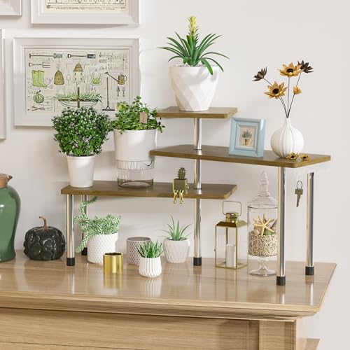 ZHWS Bathroom Counter Organizer Corner Countertop Shelf Adjustable 3 Tier Corner Shelf Kitchen Counter Organizer with 4 Metal Hooks for Bathroom Counter, Makeups, Dresser Table, Over Sink