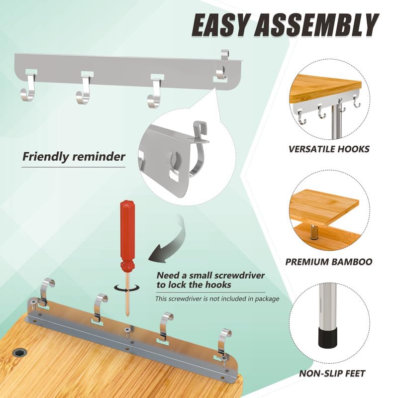 ZHWS Bathroom Counter Organizer Corner Countertop Shelf Adjustable 3 Tier Corner Shelf Kitchen Counter Organizer with 4 Metal Hooks for Bathroom Counter, Makeups, Dresser Table, Over Sink