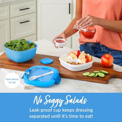Bentgo Salad Container - 54 oz Bowl with 4-Compartment Toppings Tray, Leak-Proof Dressing Container, Reusable Fork, BPA-Free Lunch Box for Meal Prep & Food Storage; Removable Bento Tray (Slate)