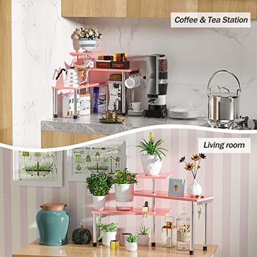 ZHWS Bathroom Counter Organizer Corner Countertop Shelf Adjustable 3 Tier Corner Shelf Kitchen Counter Organizer with 4 Metal Hooks for Bathroom Counter, Makeups, Dresser Table, Over Sink