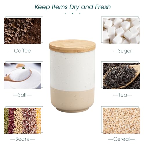 vancasso Sabine Ceramic Canister Set with Airtight Wood Lids - 3-Piece Kitchen Storage for Flour, Sugar, Coffee, Tea & Spices - Modern Countertop Decor
