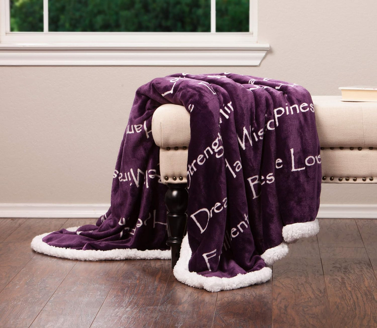 Premium Love & Joy Inspiring Gift Throw Blanket - Cozy, Warm and Fluffy Sherpa - Perfect Caring, Uplifting, Thoughtful, Personalized Gift for Peace & Prayer (65X50 Inches) Aubergine