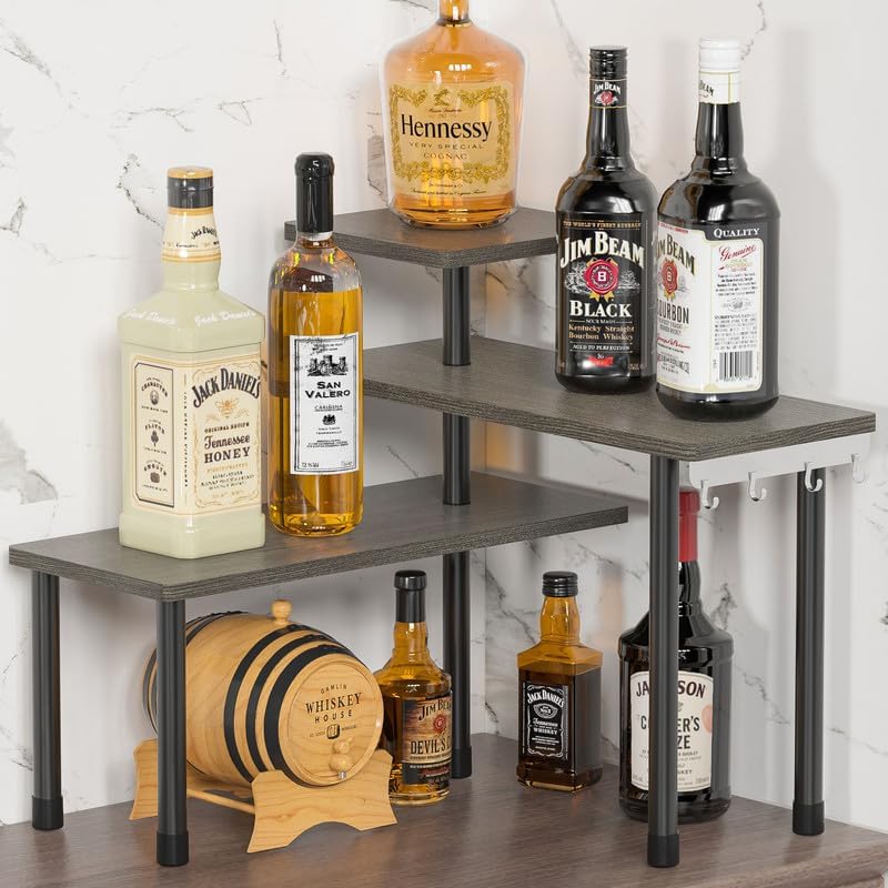 ZHWS Bathroom Counter Organizer Corner Countertop Shelf Adjustable 3 Tier Corner Shelf Kitchen Counter Organizer with 4 Metal Hooks for Bathroom Counter, Makeups, Dresser Table, Over Sink