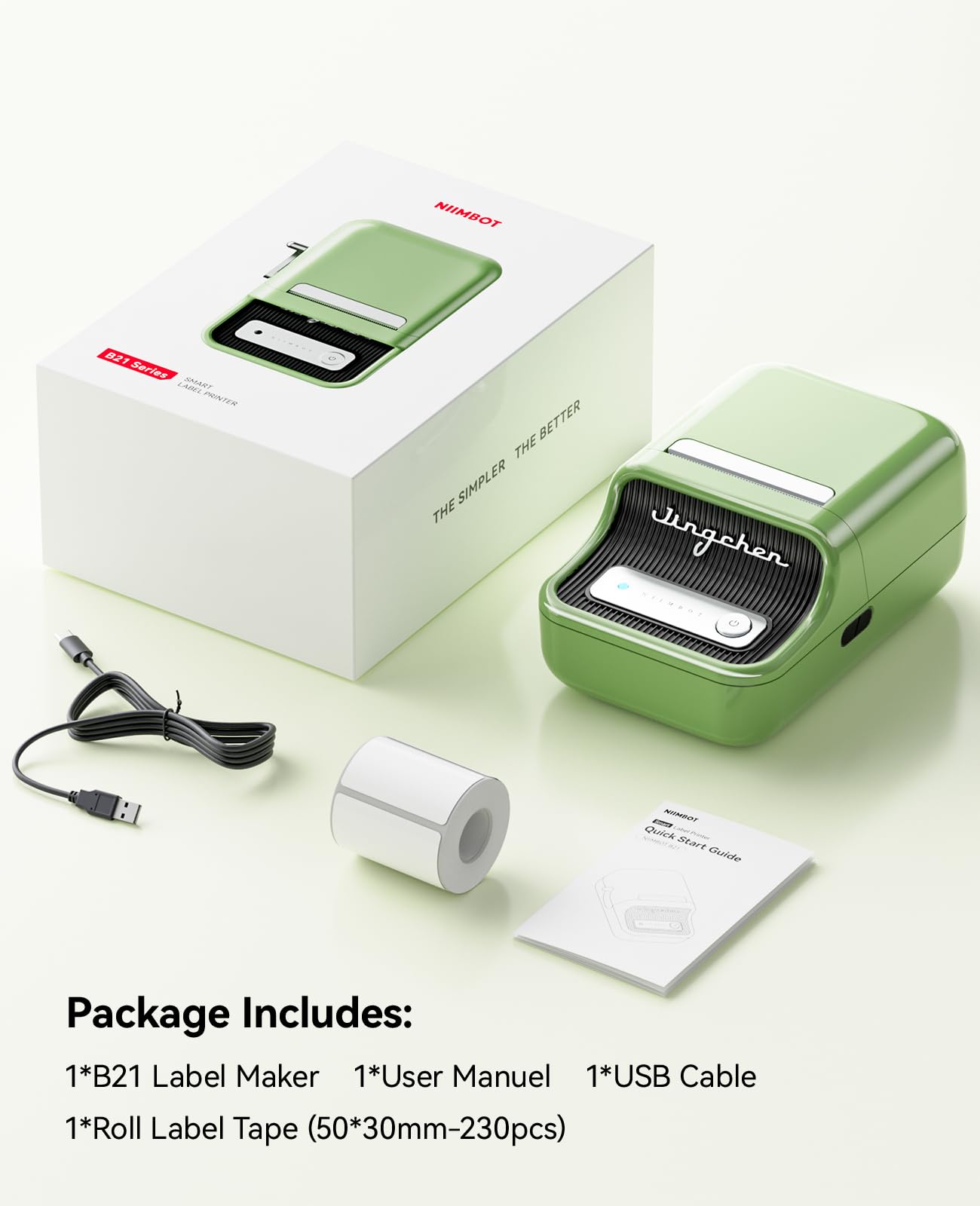 NIIMBOT B21 Label Maker Inkless Bluetooth Label Printer, 2 Inch Portable Thermal Sticker Machine for Small Business, Address, Logo, Clothing, Mailing, Candles, Jewelry, Sticker Printer for Gift, Green