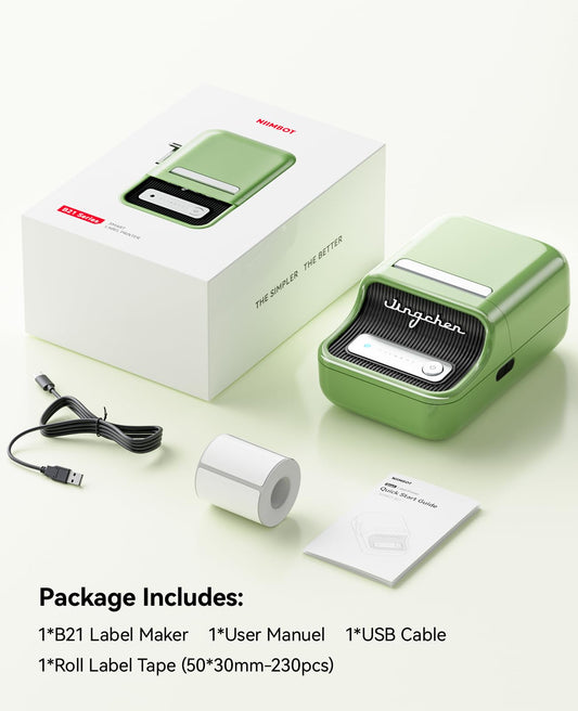 NIIMBOT B21 Label Maker Inkless Bluetooth Label Printer, 2 Inch Portable Thermal Sticker Machine for Small Business, Address, Logo, Clothing, Mailing, Candles, Jewelry, Sticker Printer for Gift, Green