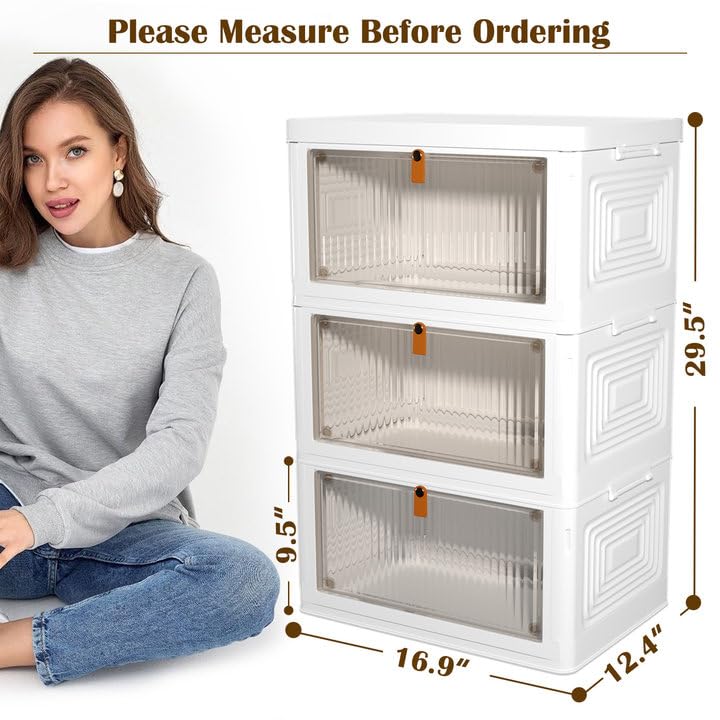 4 Tier Plastic Storage Bins with Lid 23QT, Stackable Storage Containers with Wheels, Folding Storage Boxes, Stackable Storage Bins, Closet Organizers and Storage for Living Room,Office,Dorm