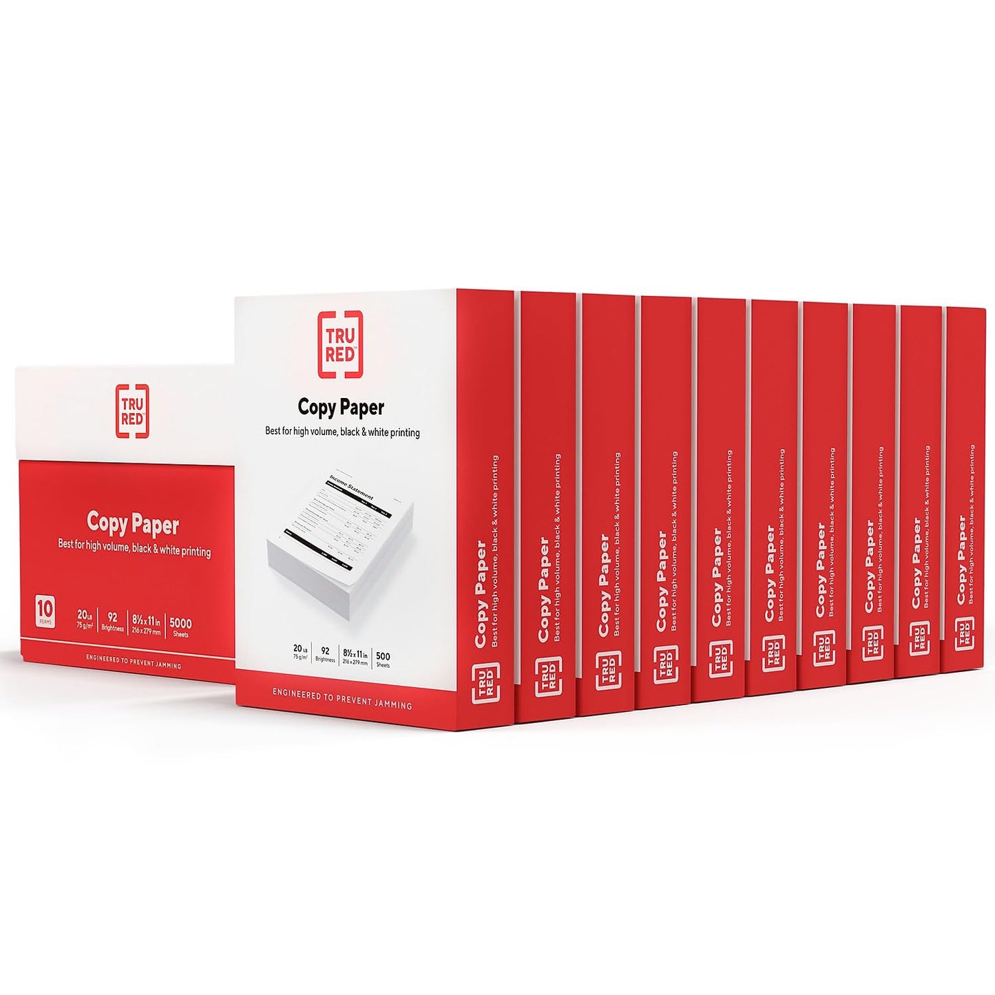 TRU RED Copy Paper 8.5x11 Inch, 20lb Weight, 92 Brightness, 5000 Sheets (10 Reams), Multipurpose White Printer Paper for Laser, Inkjet & Copier