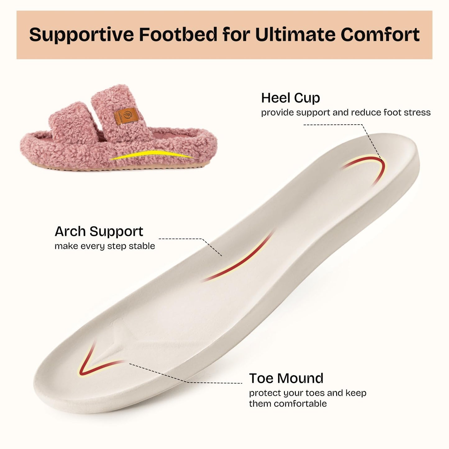 EverFoams Womens Fuzzy Open-toe Slippers Soft Comfy Memory Foam Indoor House Shoes Dusty Rose,11-12 US