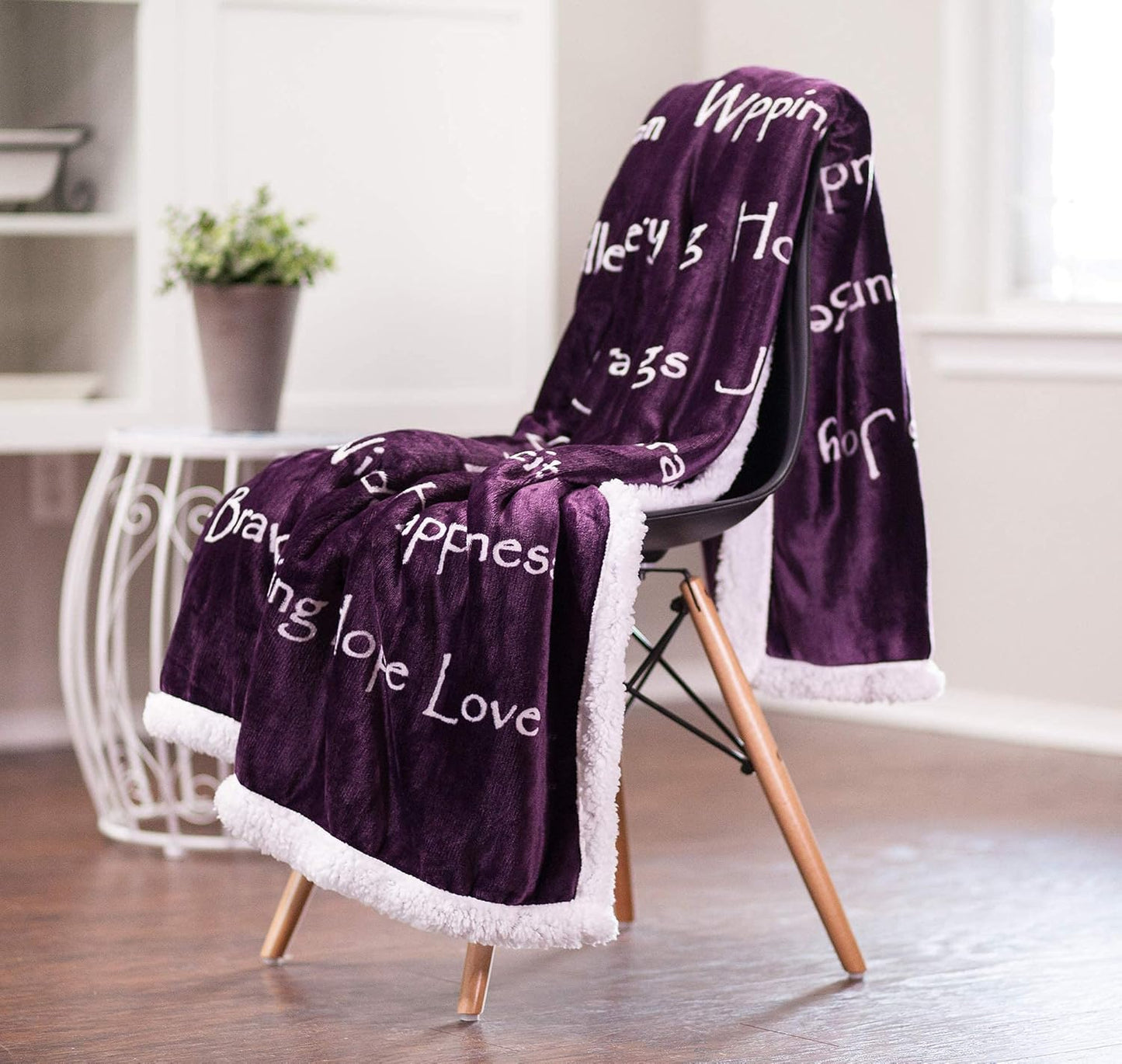 Premium Love & Joy Inspiring Gift Throw Blanket - Cozy, Warm and Fluffy Sherpa - Perfect Caring, Uplifting, Thoughtful, Personalized Gift for Peace & Prayer (65X50 Inches) Aubergine