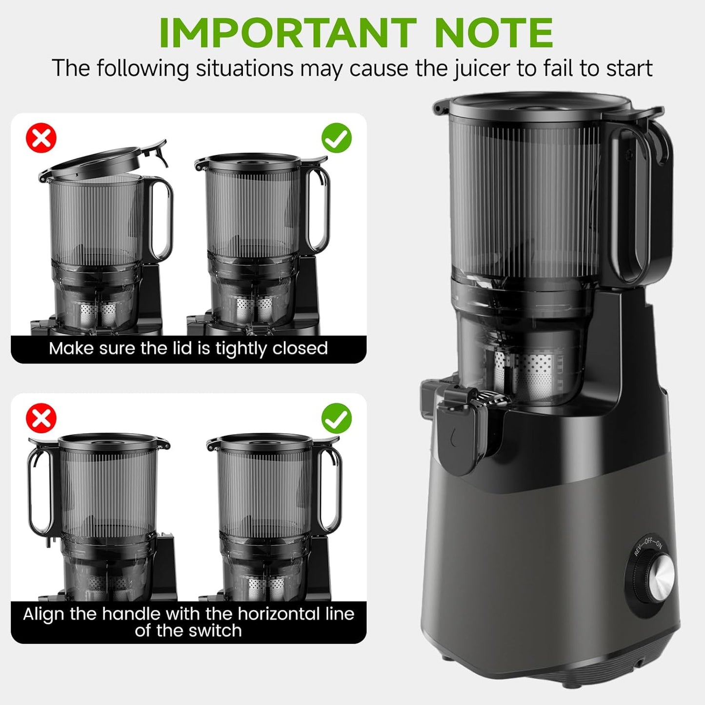 Cold Press Juicer, 5.8" Extra Large Feed Chute Fit Whole Fruits & Vegetables, 350W Slow Masticating Juicer Machines, Easy to Clean, High Juice Yield