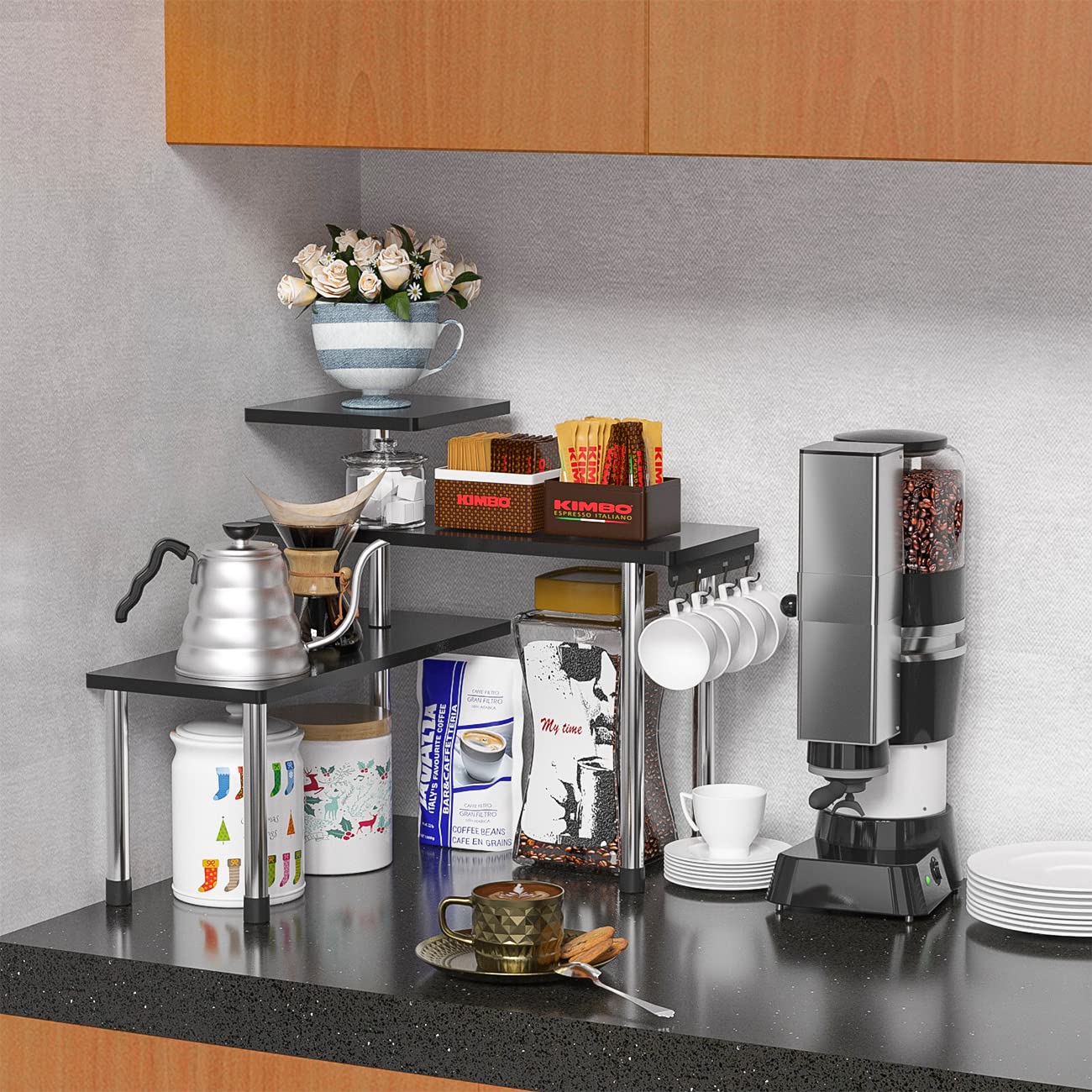 ZHWS Bathroom Counter Organizer Corner Countertop Shelf Adjustable 3 Tier Corner Shelf Kitchen Counter Organizer with 4 Metal Hooks for Bathroom Counter, Makeups, Dresser Table, Over Sink