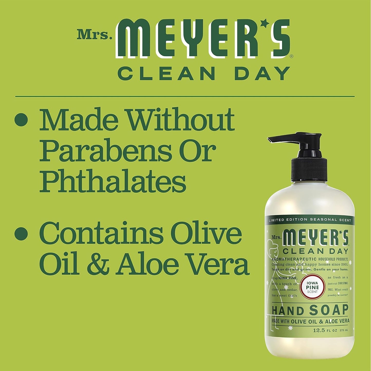 MRS. MEYER'S CLEAN DAY Hand Soap, Made with Essential Oils, Biodegradable Formula, Limited Edition Iowa Pine, 12.5 Fl. Oz - Pack of 3