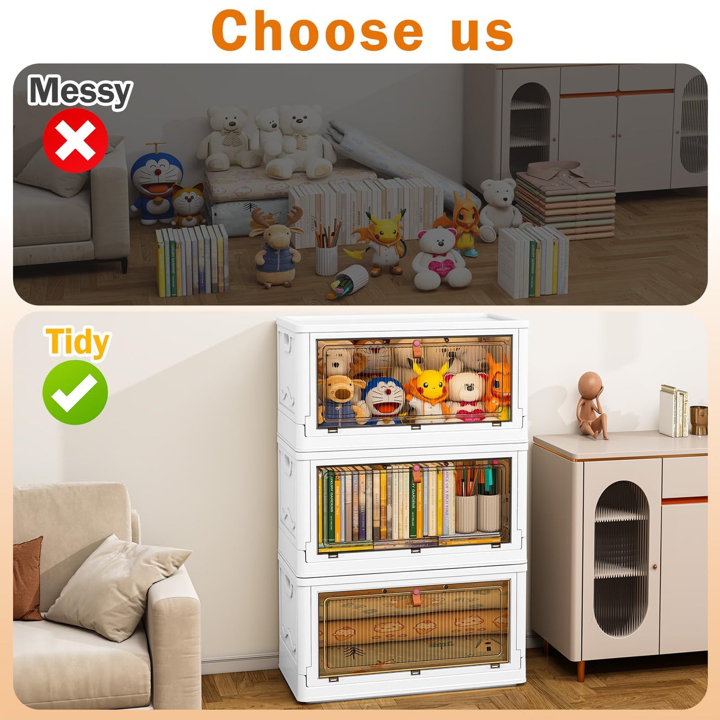 4 Tier Plastic Storage Bins with Lid 23QT, Stackable Storage Containers with Wheels, Folding Storage Boxes, Stackable Storage Bins, Closet Organizers and Storage for Living Room,Office,Dorm