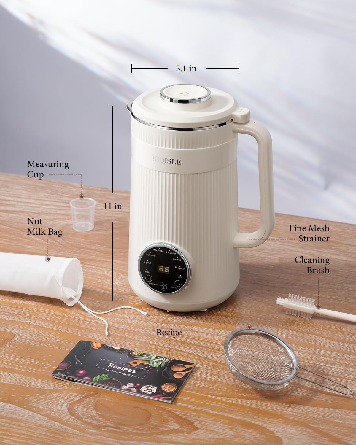 KIDISLE 8 in 1 Nut Milk Maker Blender, 32oz Homemade Soy, Almond, Oat, Coconut, Plant Based and Non Dairy Beverages, Automatic Soybean Machine With Delay Start/Keep Warm/Boil Water, Cream