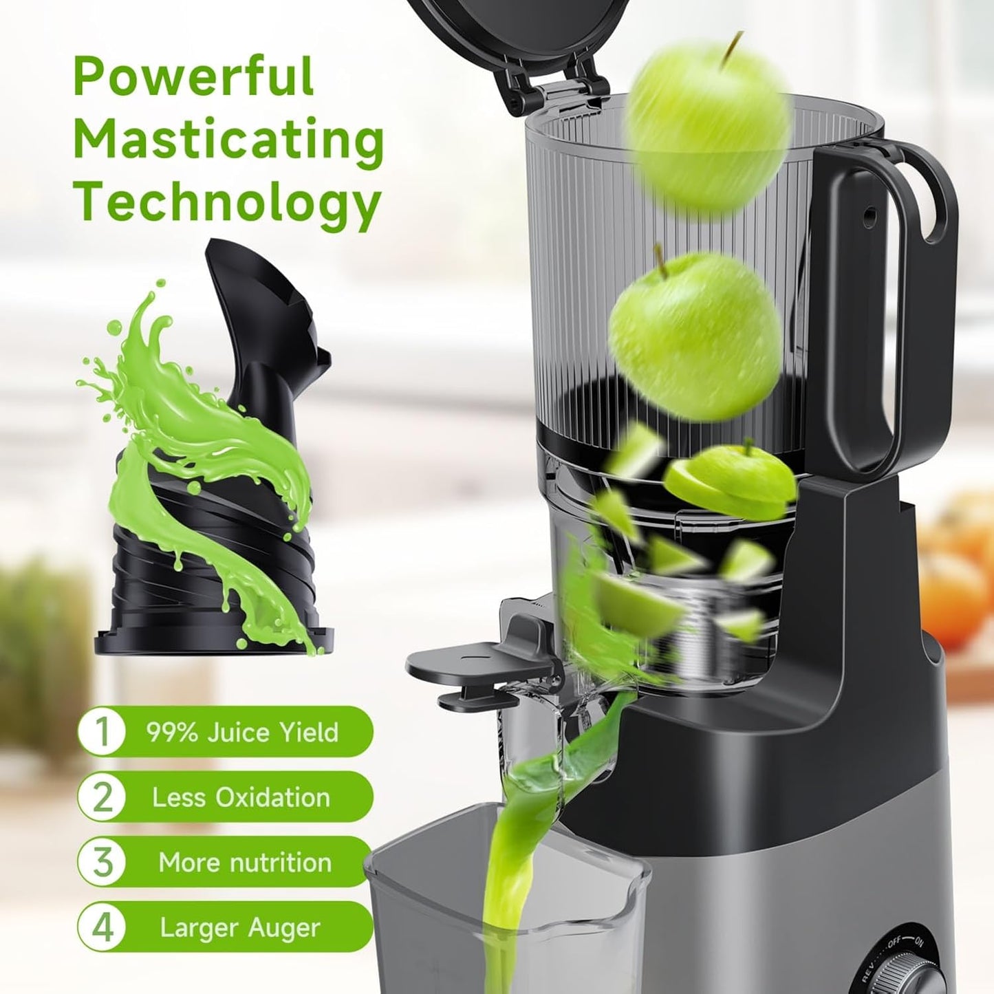 Cold Press Juicer, 5.8" Extra Large Feed Chute Fit Whole Fruits & Vegetables, 350W Slow Masticating Juicer Machines, Easy to Clean, High Juice Yield