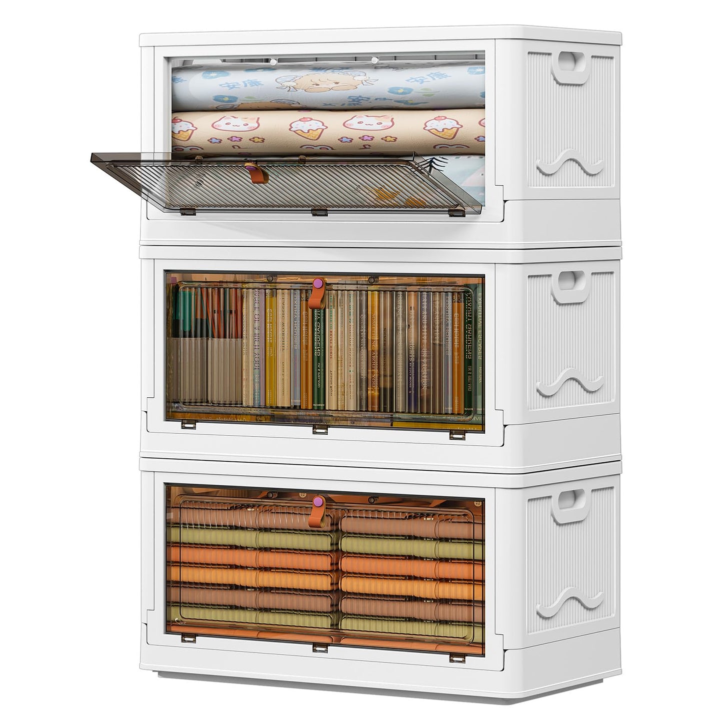 4 Tier Plastic Storage Bins with Lid 23QT, Stackable Storage Containers with Wheels, Folding Storage Boxes, Stackable Storage Bins, Closet Organizers and Storage for Living Room,Office,Dorm